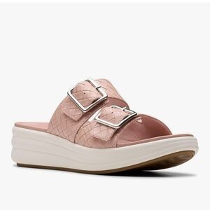 Clarks Pink Woven Slide Sandals